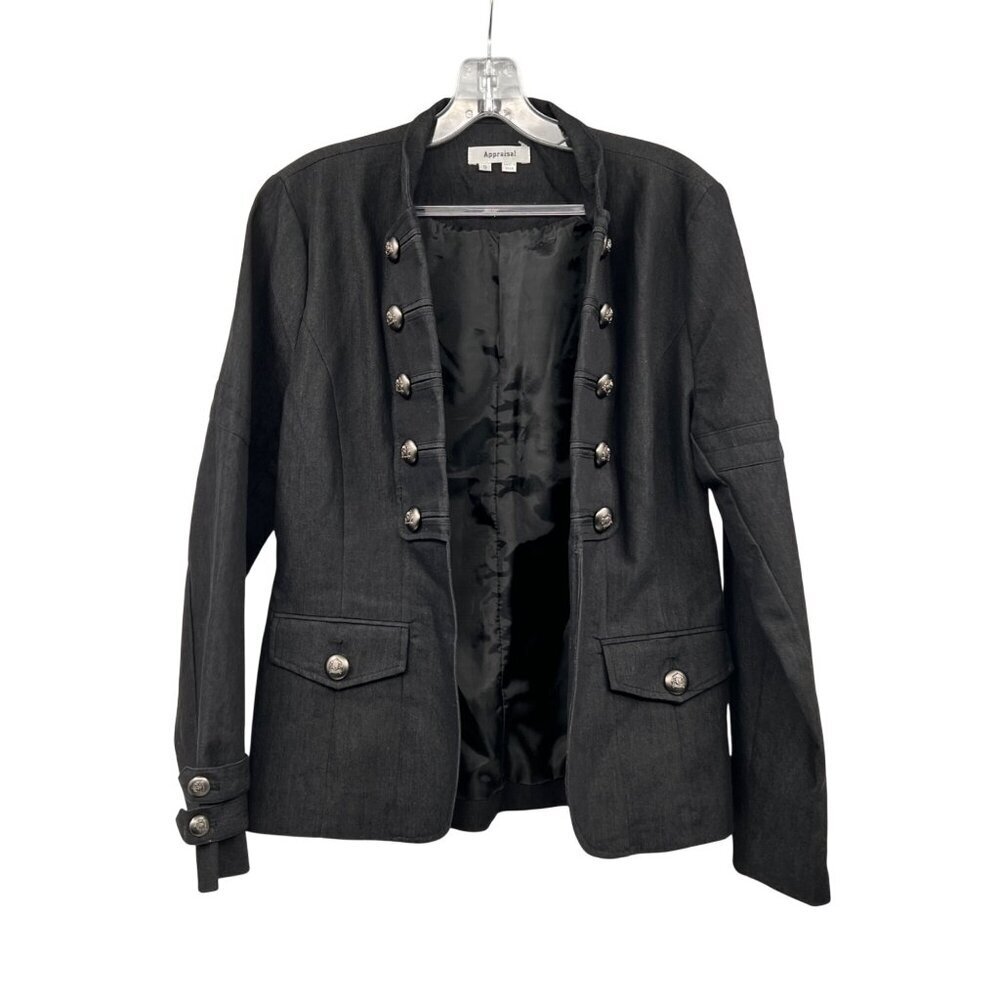 Appraisal Womens Military Jacket Blazer Open Charcoal Size Small Buttons